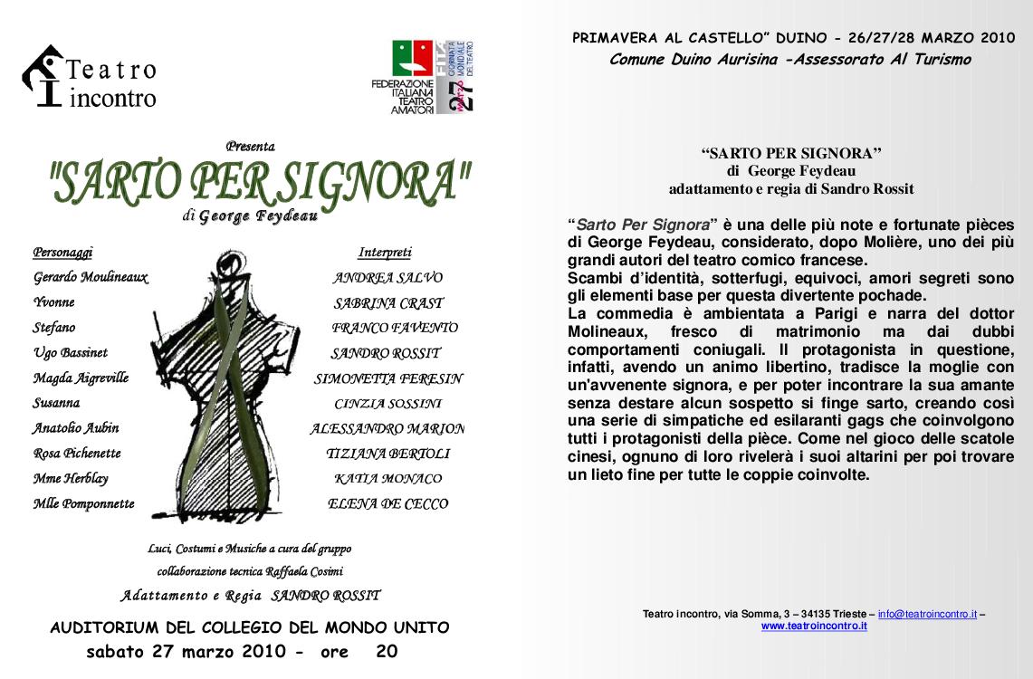 Teatro Incontro, locandina, affiche, poster: Sarto per signora - Tailleur pour Dames - Ladies' Dressmaker, Duin